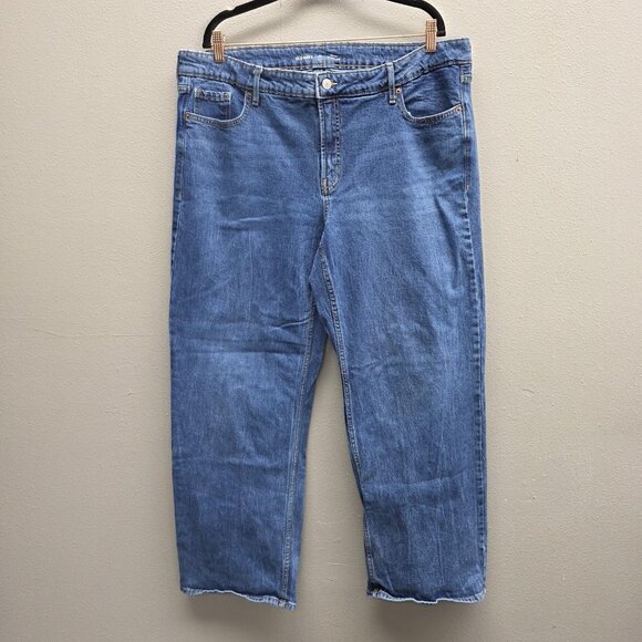 Old Navy Jeans Womens 20 Blue Light Wash Mid-Rise Wide Leg Denim Stretch Plus - Picture 1 of 14